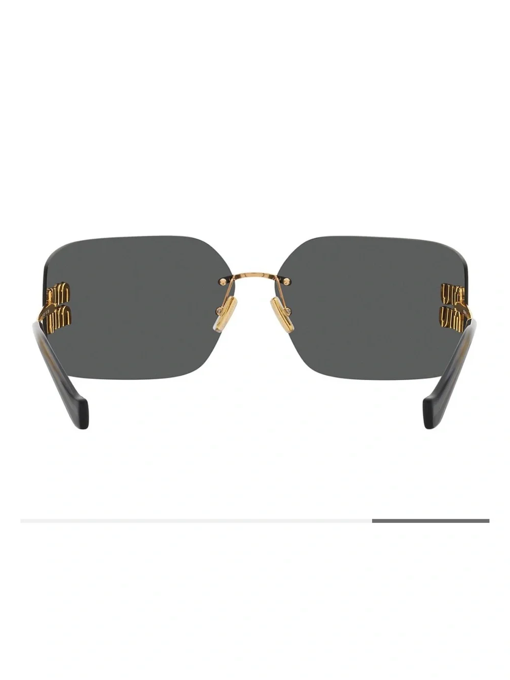 Miu Miu rectangle wrap sunglasses. Dark gray with gold logo. Authentic.